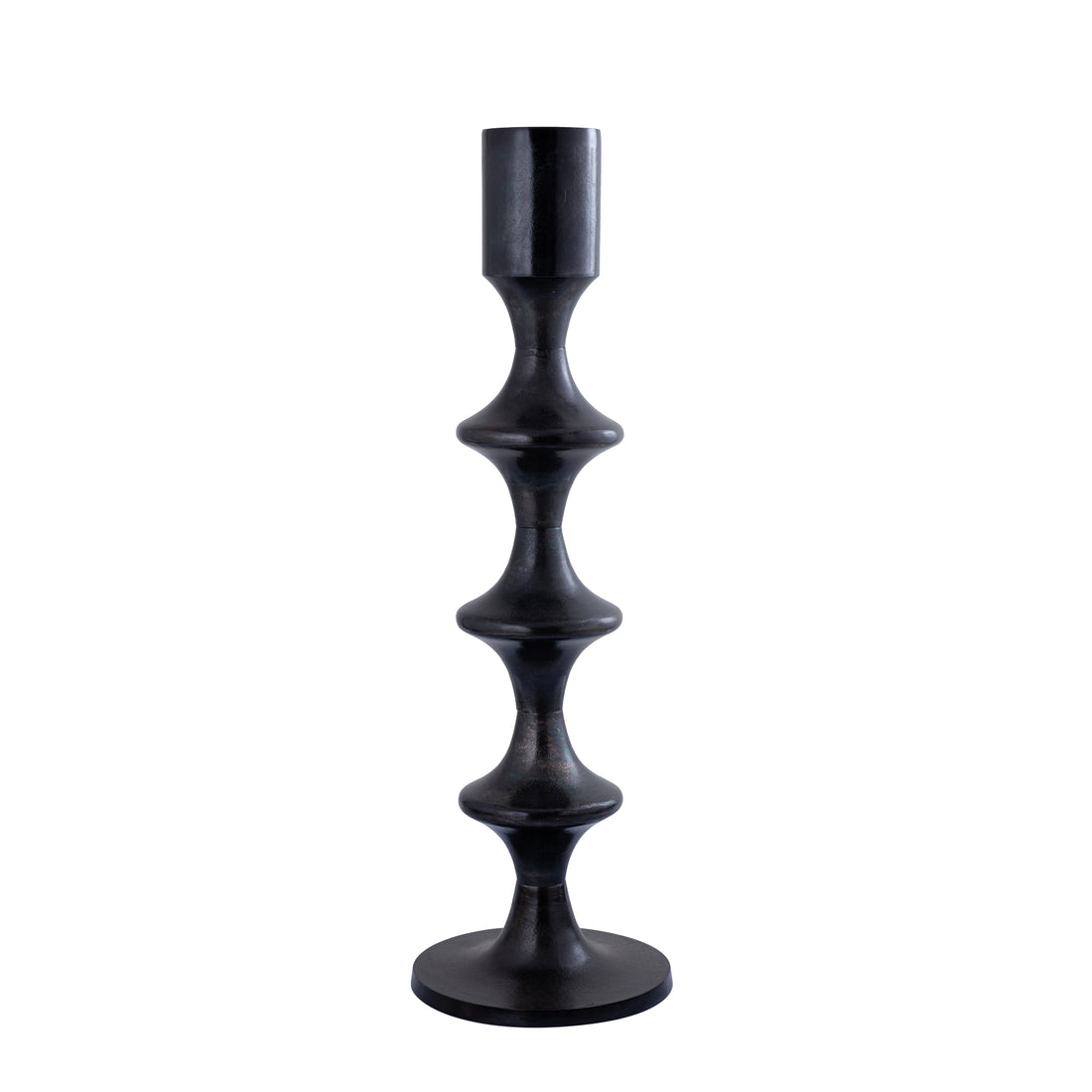 Bougeoir rond en alu Taika Black avec languettes H92cm PTMD