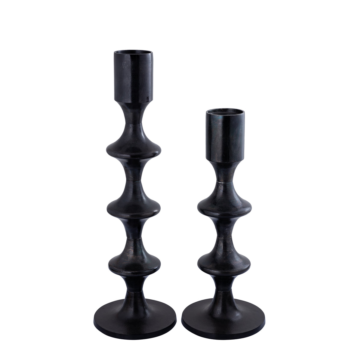 Bougeoir rond en alu Taika Black avec languettes H92cm PTMD