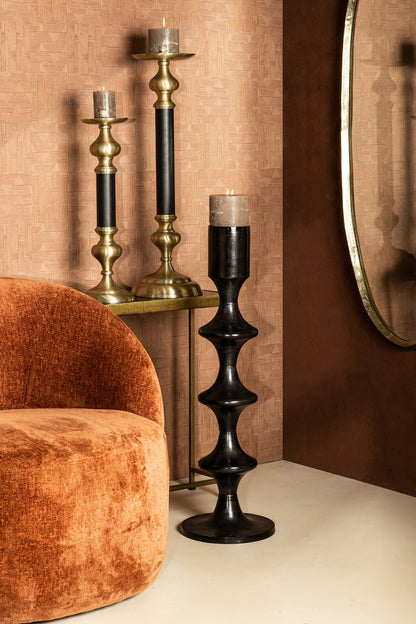 Bougeoir rond en alu Taika Black avec languettes H92cm PTMD