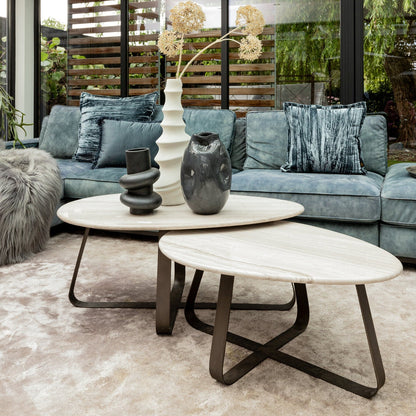 Table basse Muka haute base gris foncé marbre blanc PTMD
