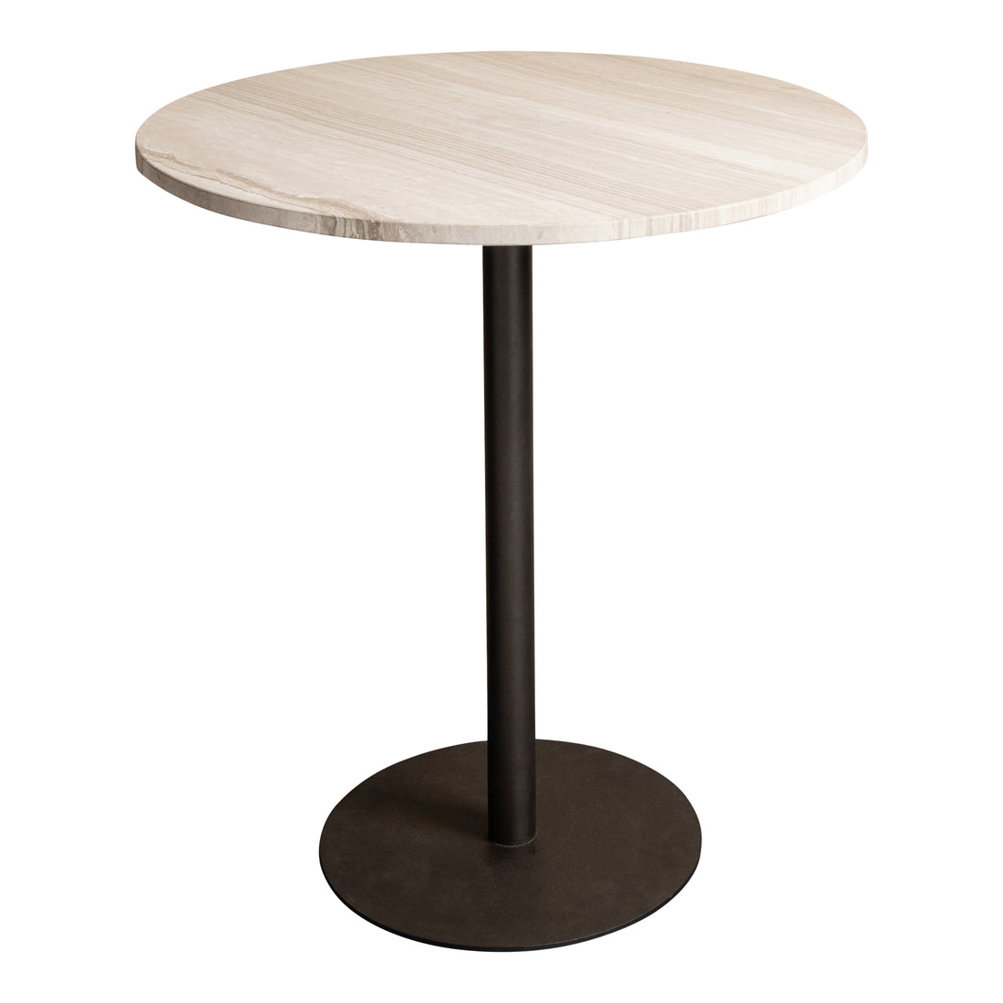 Table de bistrot Plaza ronde en marbre blanc avec piètement taupe PTMD