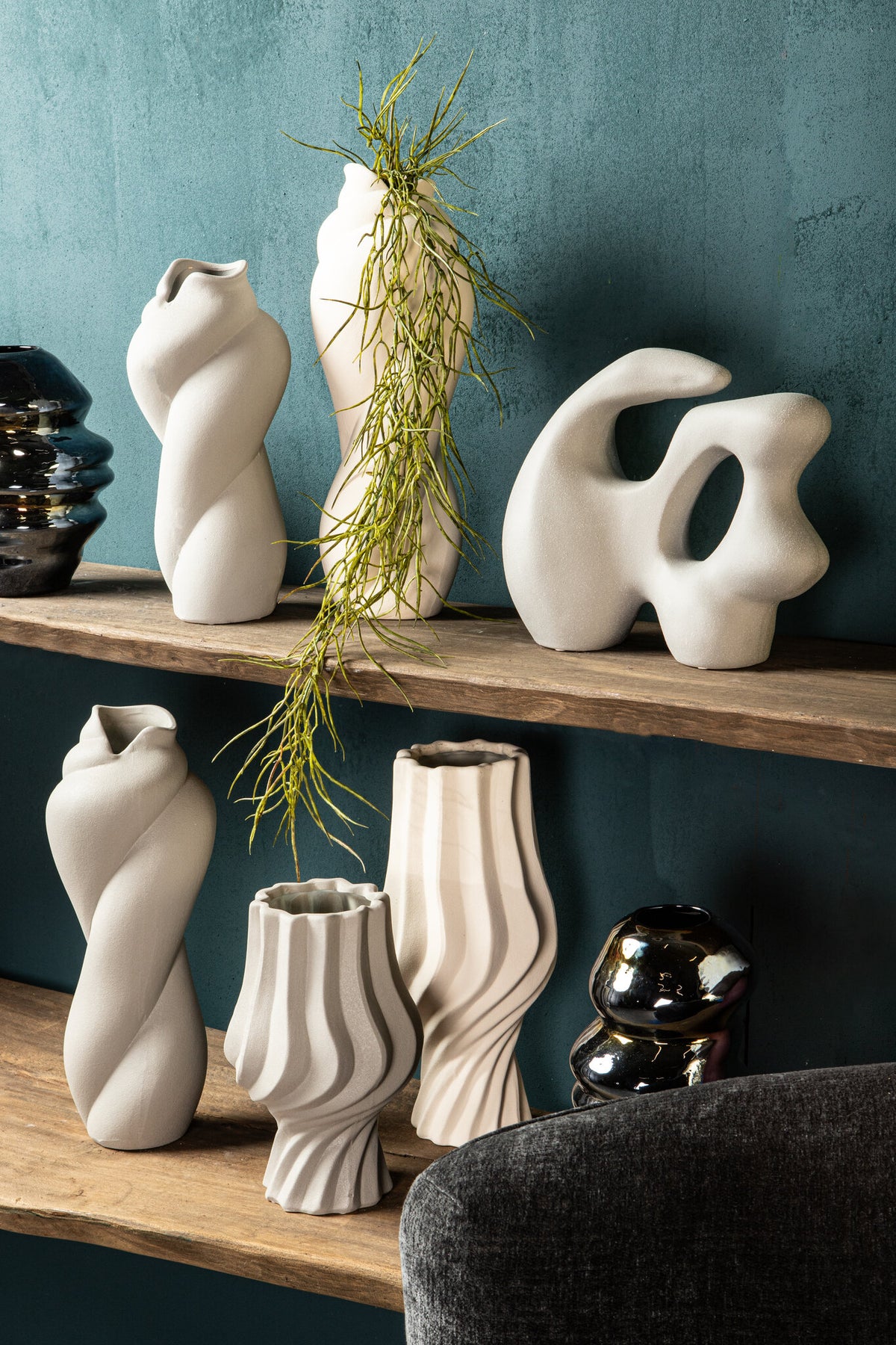 Clair Cream Ceramic Swirl Vase Large PTMD