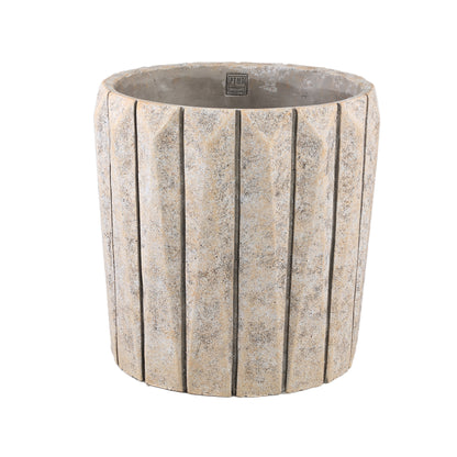 Imani Taupe Pot Rond en Ciment avec Lignes Grand L PTMD