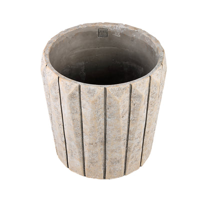 Imani Taupe Pot Rond en Ciment avec Lignes Grand L PTMD