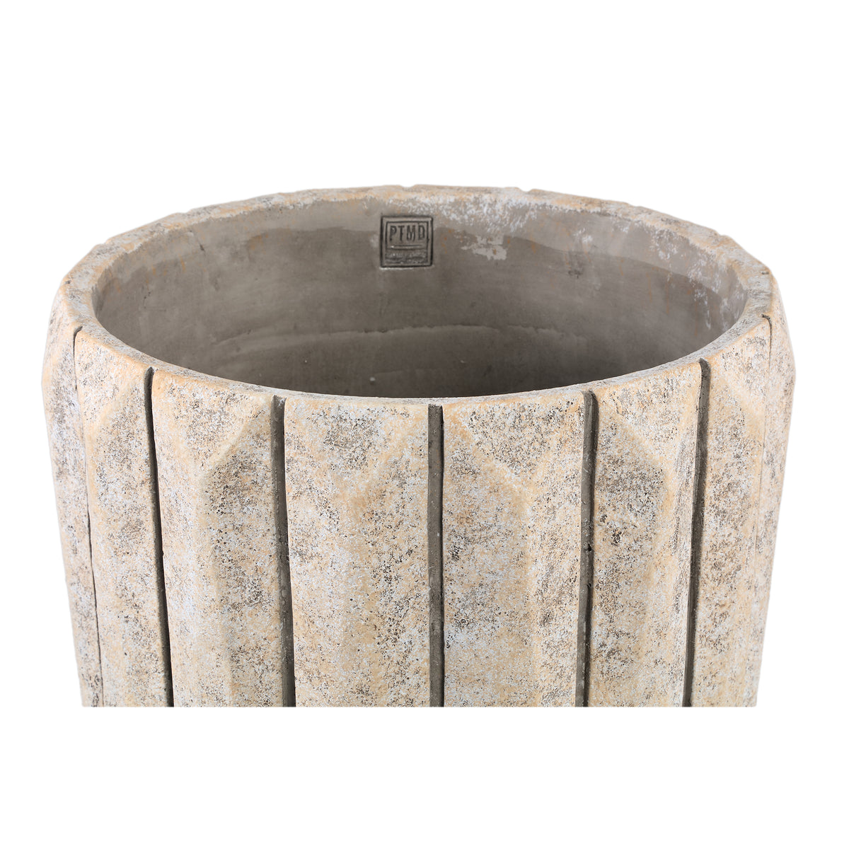 Imani Taupe Pot Rond en Ciment avec Lignes Grand L PTMD