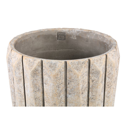 Imani Taupe Pot Rond en Ciment avec Lignes Grand L PTMD