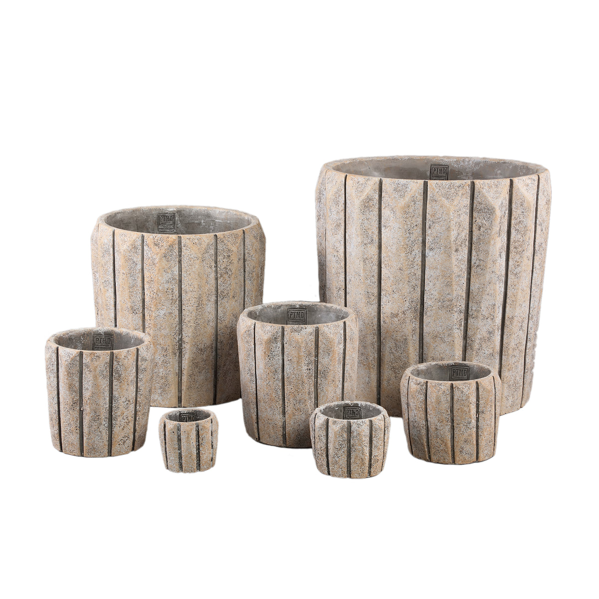 Imani Taupe Pot Rond en Ciment avec Lignes Grand L PTMD