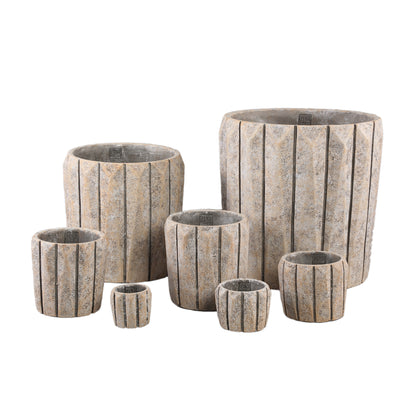Imani Taupe Pot Rond en Ciment avec Lignes Grand L PTMD
