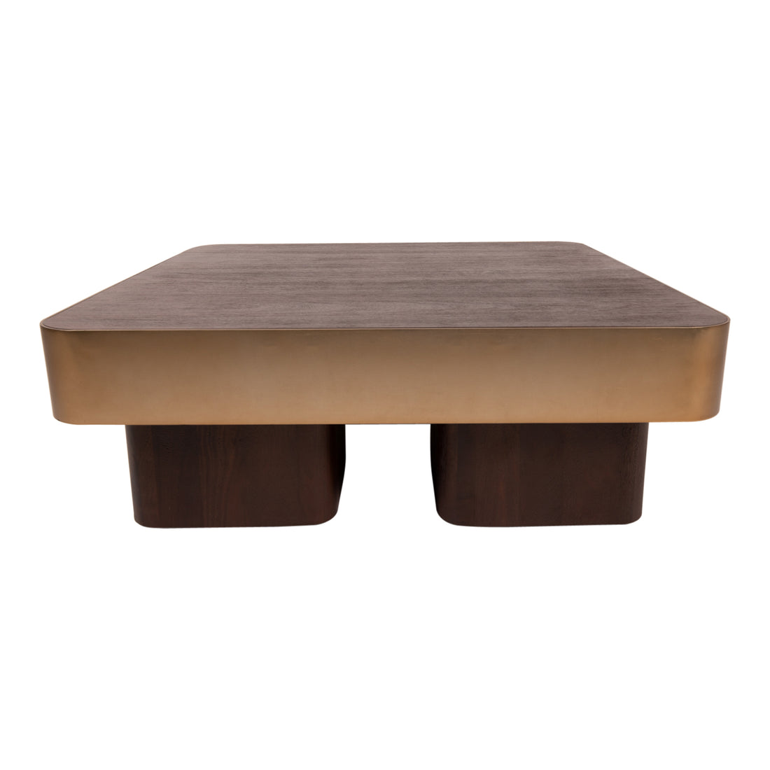 Table basse Warren 90x90x31 bois marron métal doré PTMD