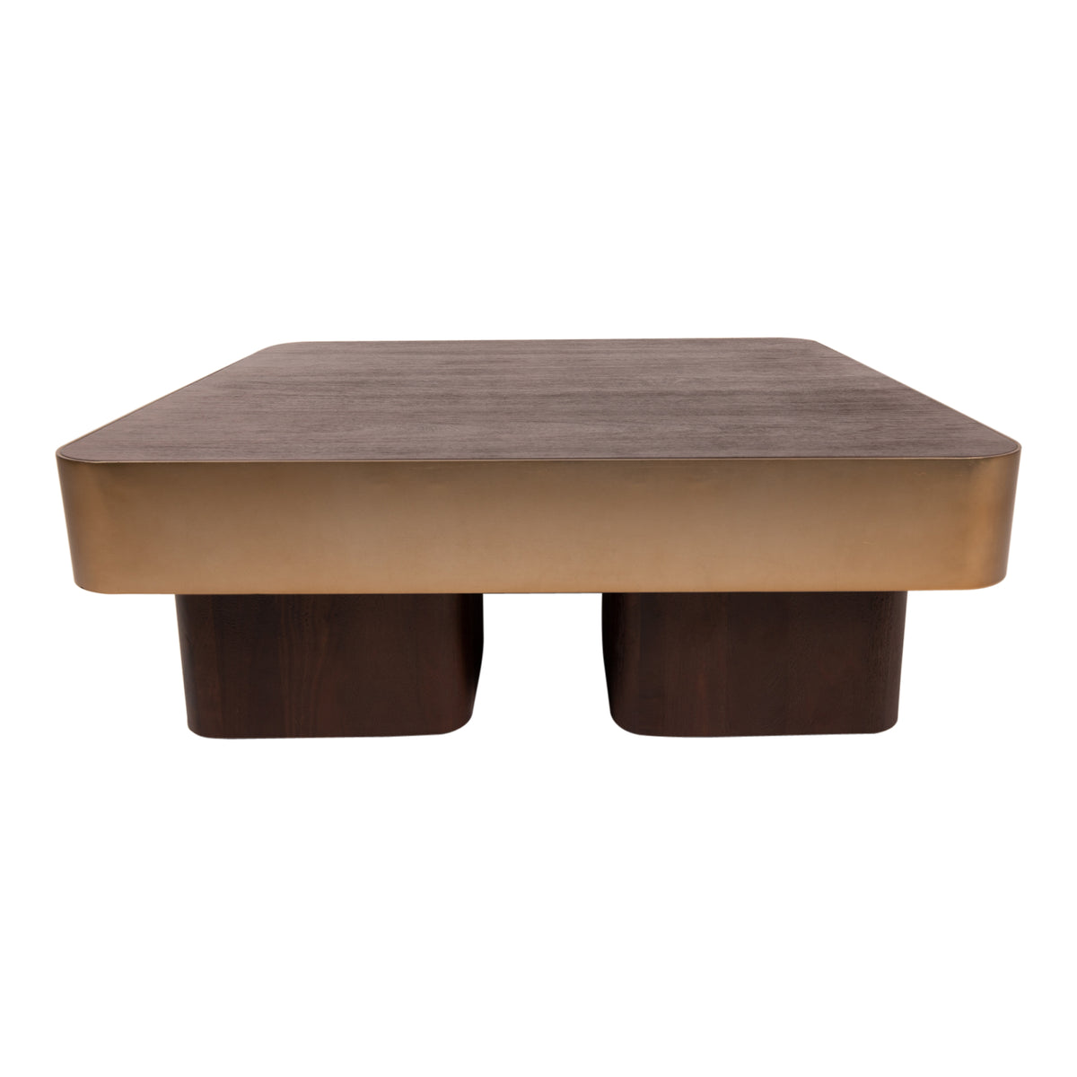 Table basse Warren 90x90x31 bois marron métal doré PTMD