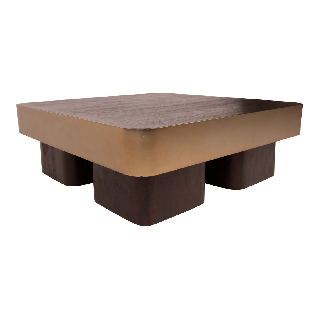 Table basse Warren 90x90x31 bois marron métal doré PTMD