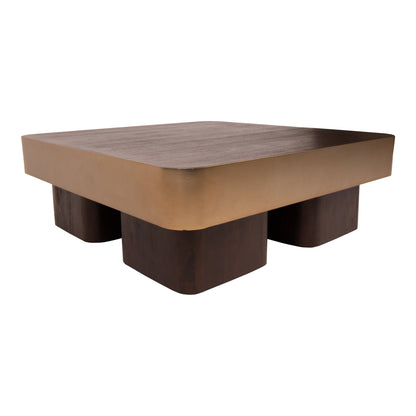 Table basse Warren 90x90x31 bois marron métal doré PTMD