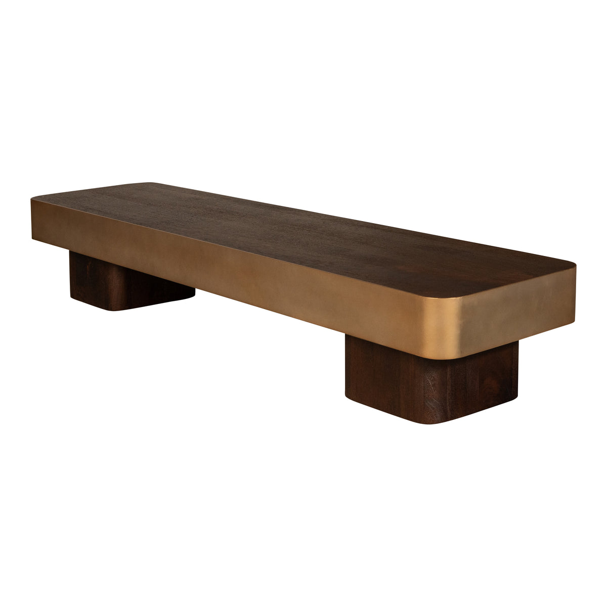 Table basse Warren en bois marron et métal doré PTMD