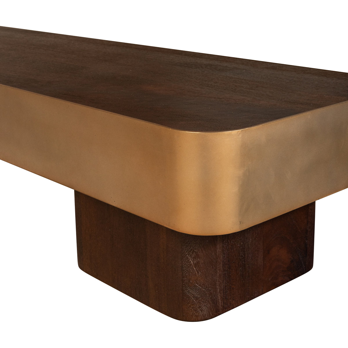 Table basse Warren en bois marron et métal doré PTMD