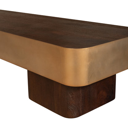 Table basse Warren en bois marron et métal doré PTMD
