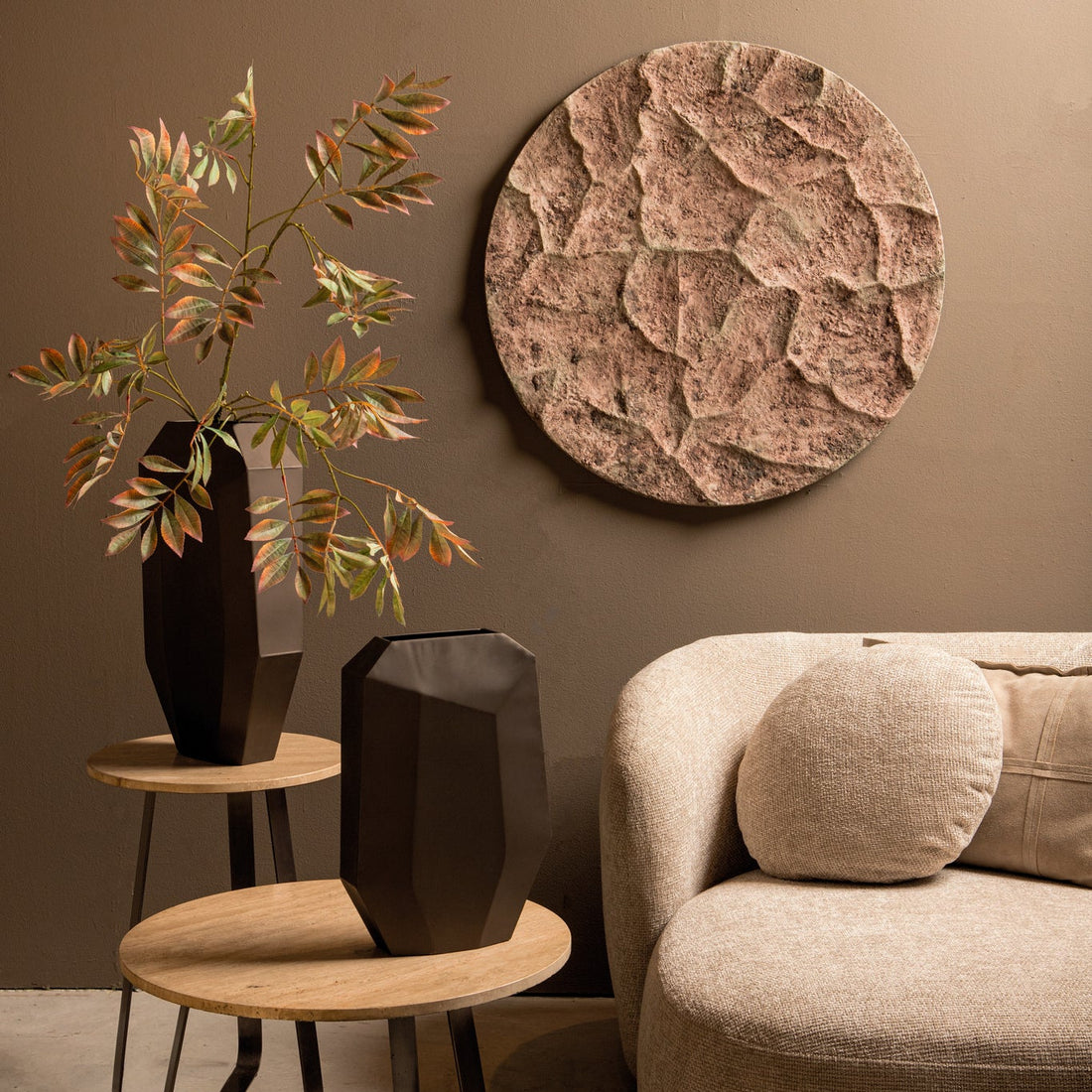 Panneau mural Rafet L - Ø80cm - Ciment - Gris PTMD