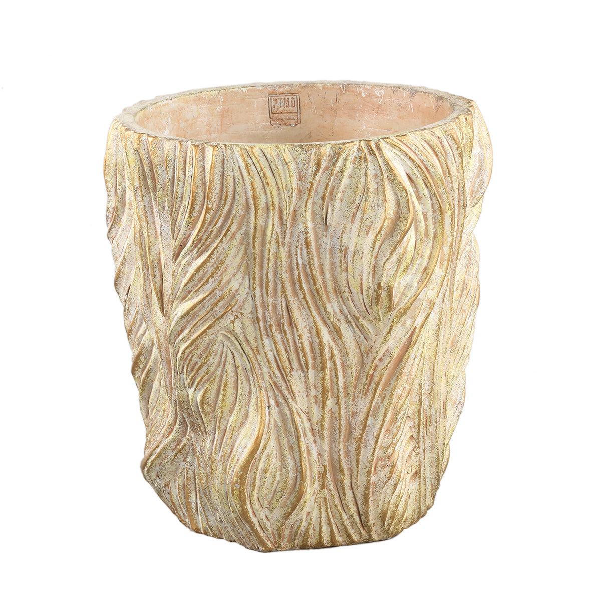 Alexio Pot rond en ciment couleur crème Lignes ondulées Bas XXL Ø40cmxH40cm PTMD