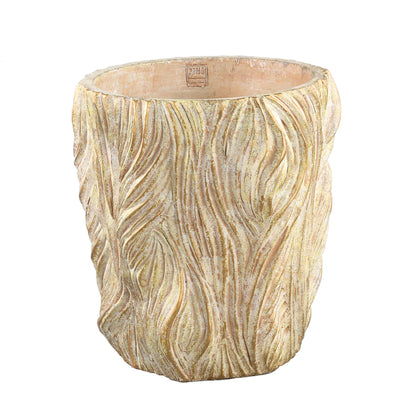 Alexio Pot rond en ciment couleur crème Lignes ondulées Bas XXL Ø40cmxH40cm PTMD