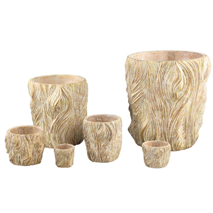 Alexio Pot rond en ciment couleur crème Lignes ondulées Bas XXL Ø40cmxH40cm PTMD