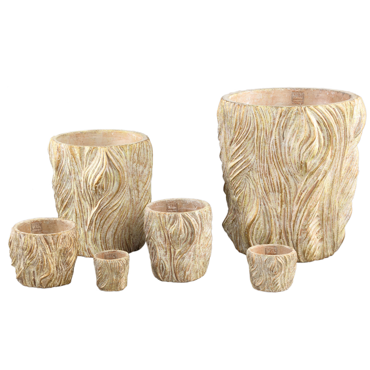 Alexio Pot rond en ciment couleur crème Lignes ondulées Bas XXL Ø40cmxH40cm PTMD