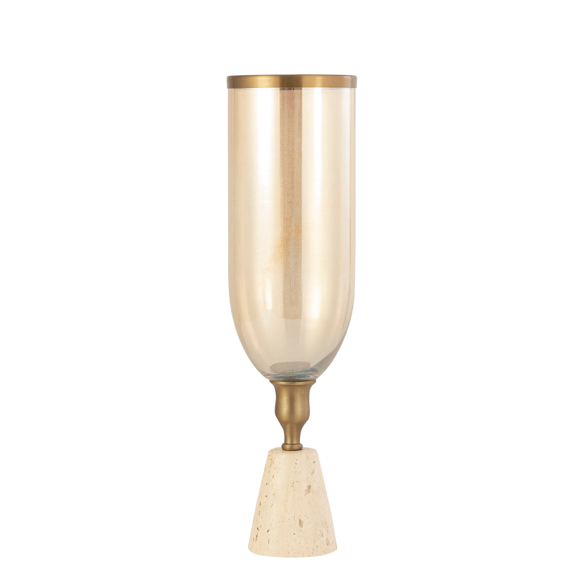 Tadh Brass verre stormlight base en travertin ronde L PTMD