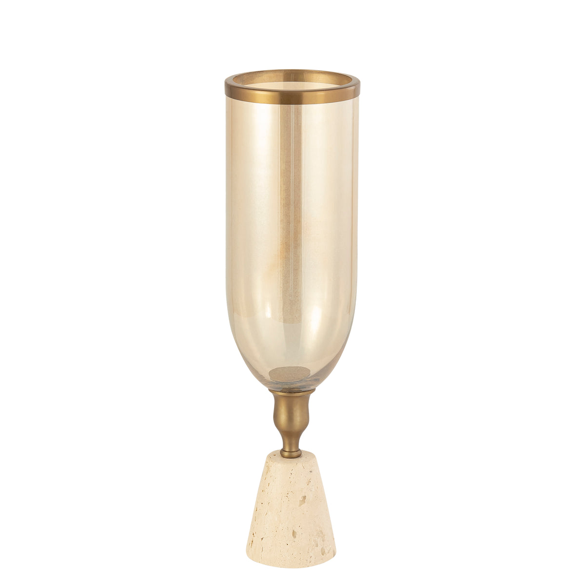 Tadh Brass verre stormlight base en travertin ronde L PTMD