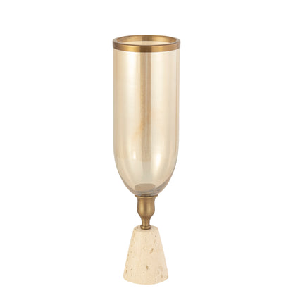 Tadh Brass verre stormlight base en travertin ronde L PTMD