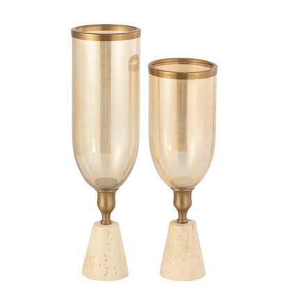 Tadh Brass verre stormlight base en travertin ronde L PTMD