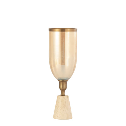 Tadh Brass verre stormlight base en travertin ronde S PTMD