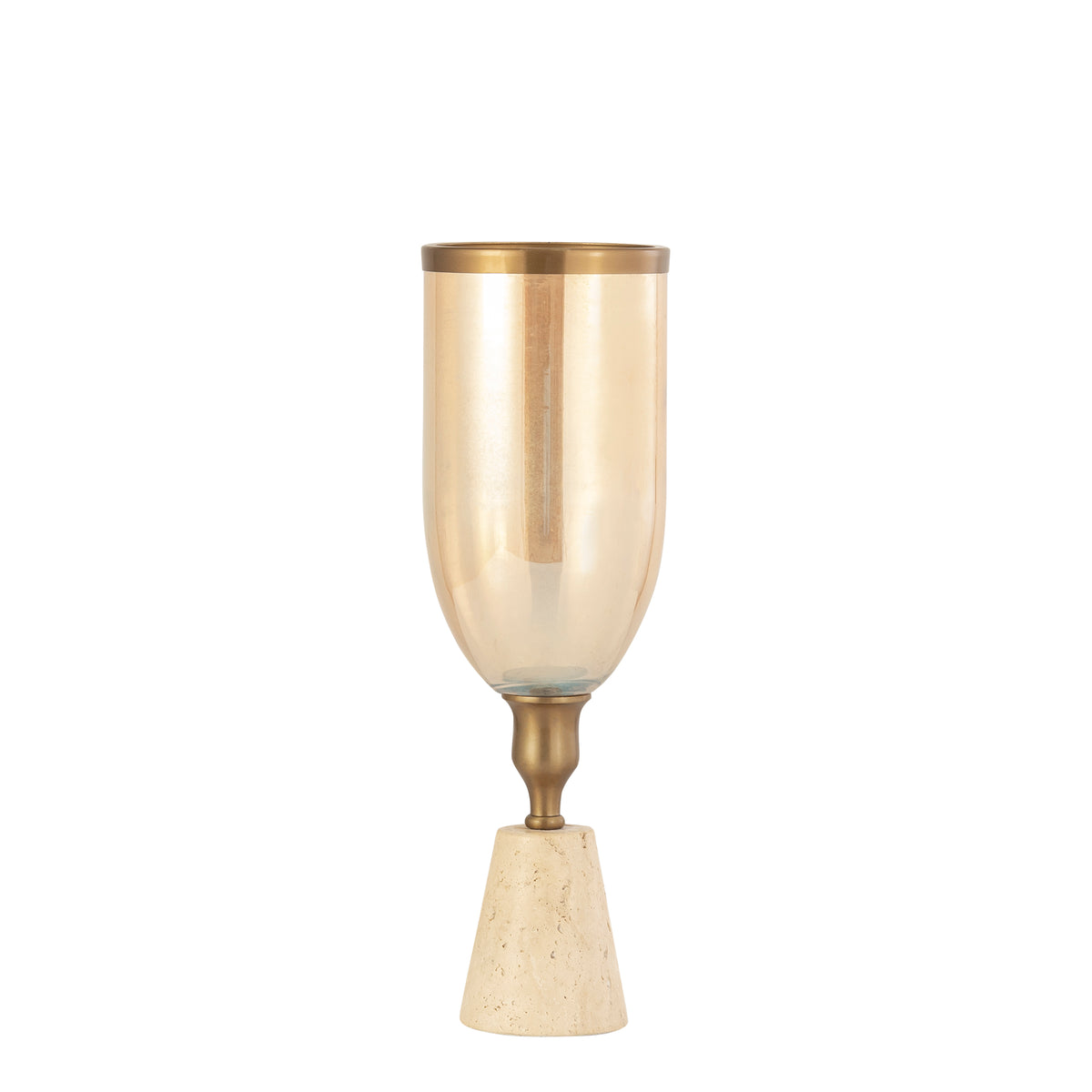 Tadh Brass verre stormlight base en travertin ronde S PTMD
