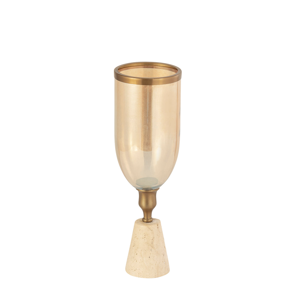 Tadh Brass verre stormlight base en travertin ronde S PTMD