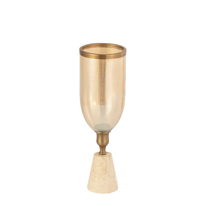 Tadh Brass verre stormlight base en travertin ronde S PTMD