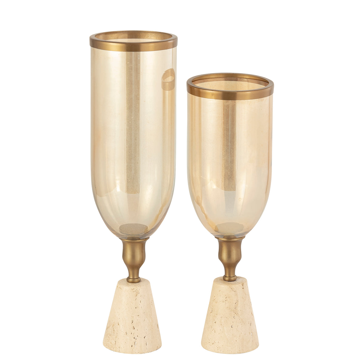 Tadh Brass verre stormlight base en travertin ronde S PTMD
