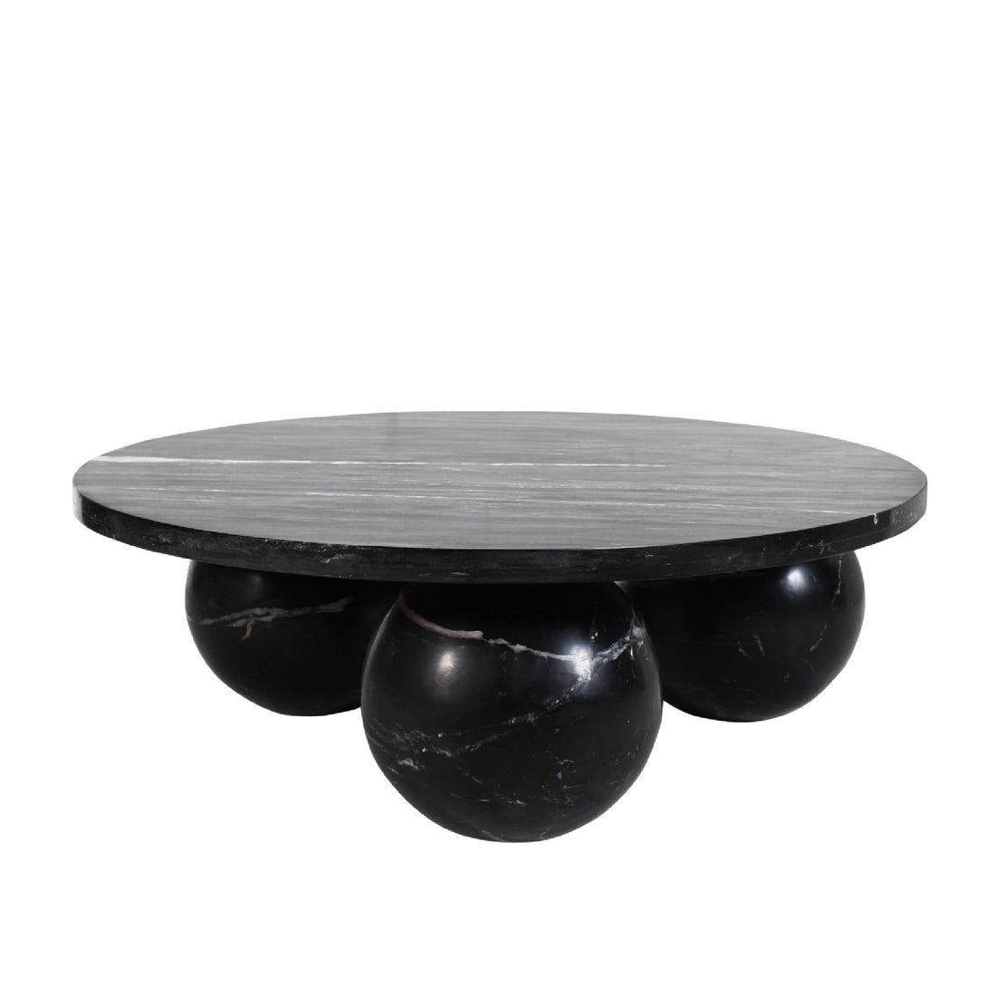 Table basse ronde Diro en marbre noir à pieds sphériques PTMD