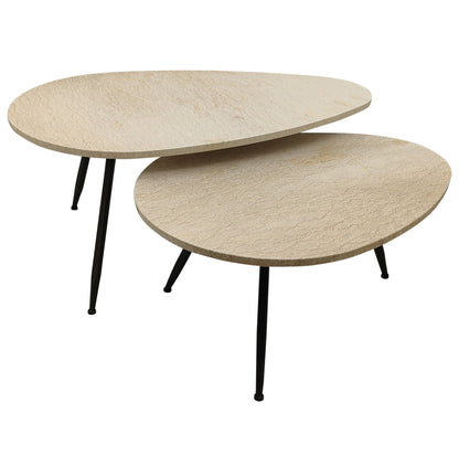Table basse Veria en marbre beige, lot de 2 PTMD