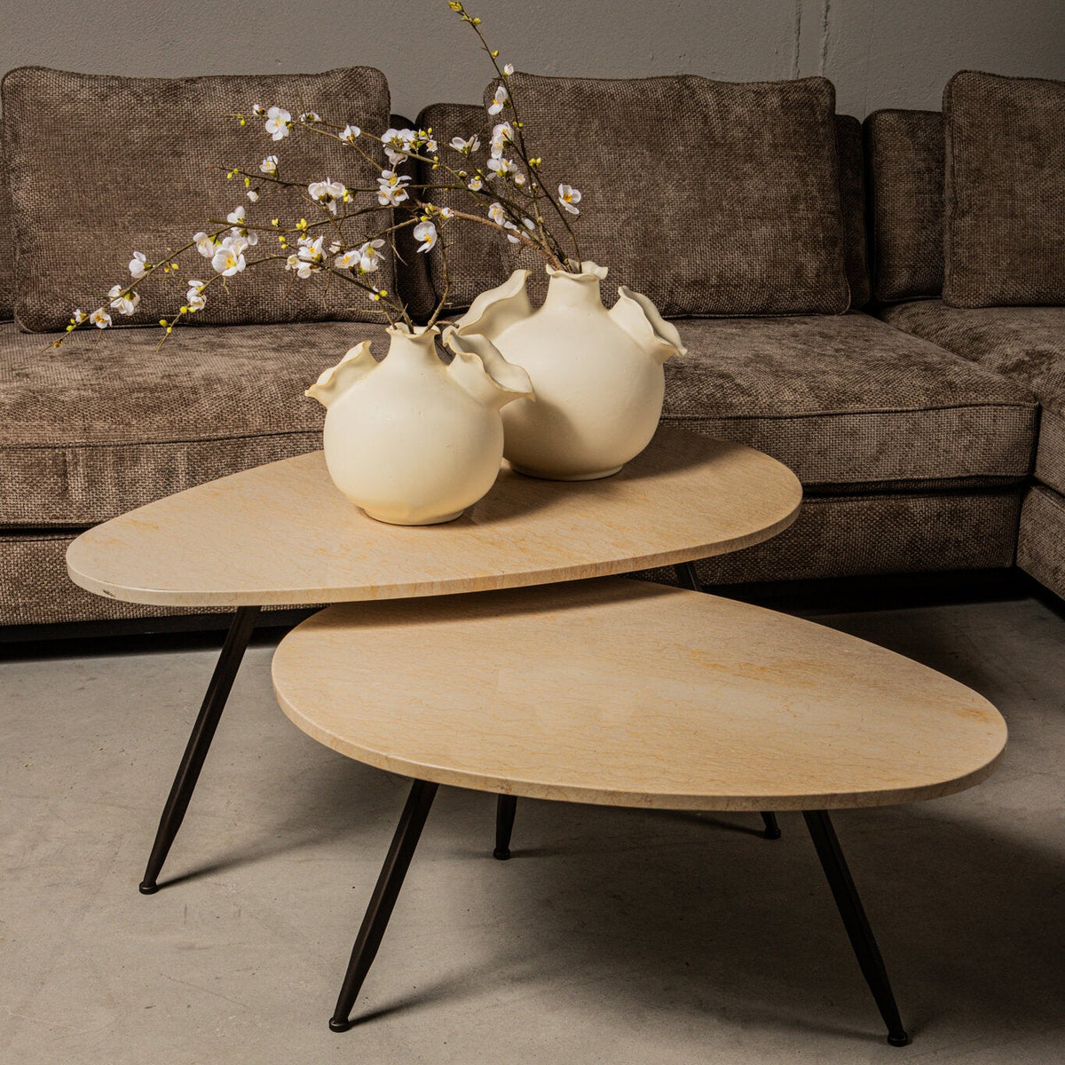 Table basse Veria en marbre beige, lot de 2 PTMD