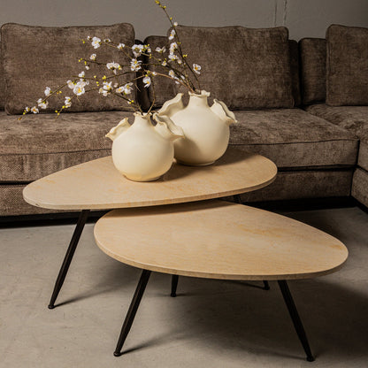 Table basse Veria en marbre beige, lot de 2 PTMD