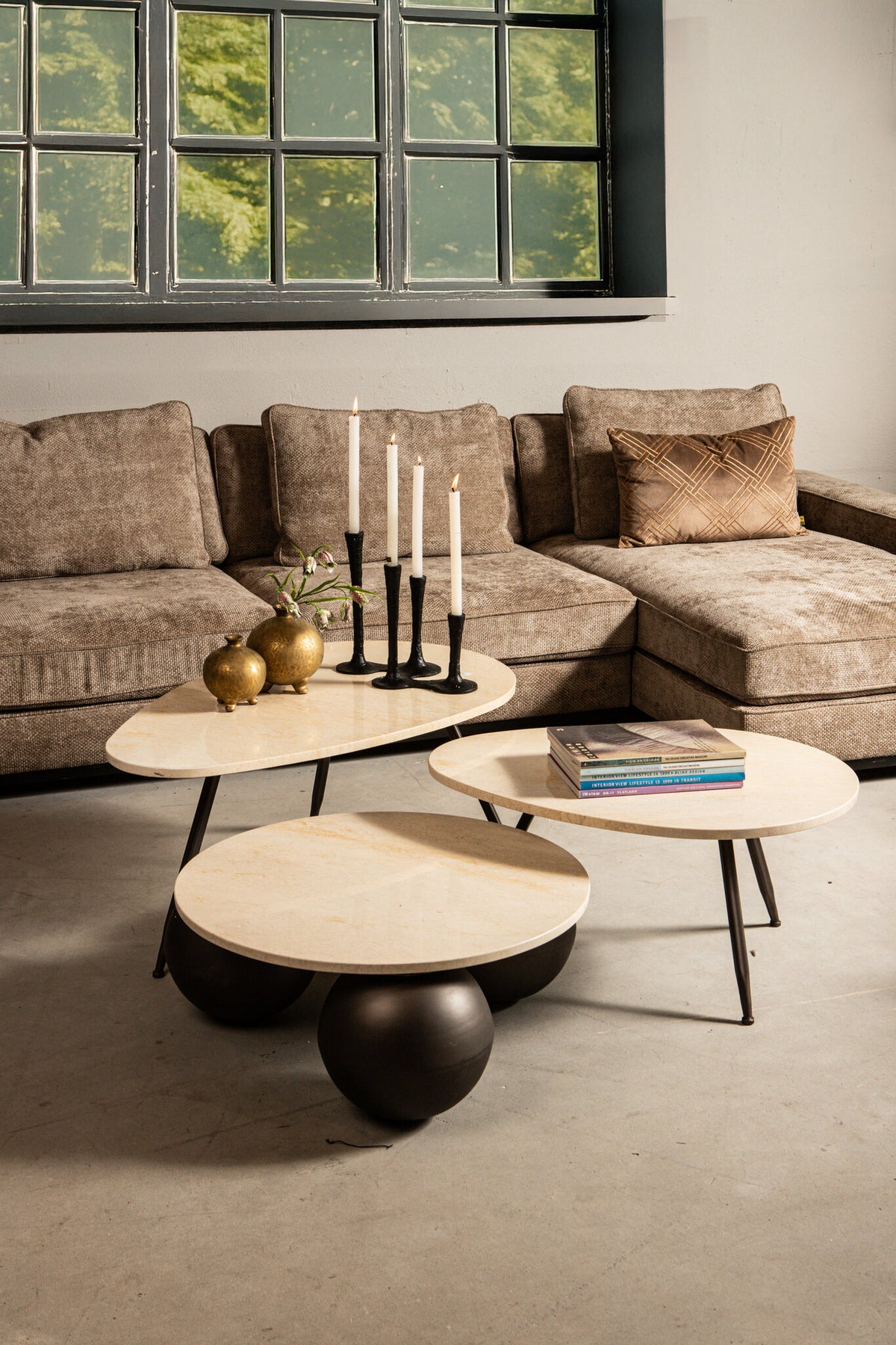 Table basse Veria en marbre beige, lot de 2 PTMD