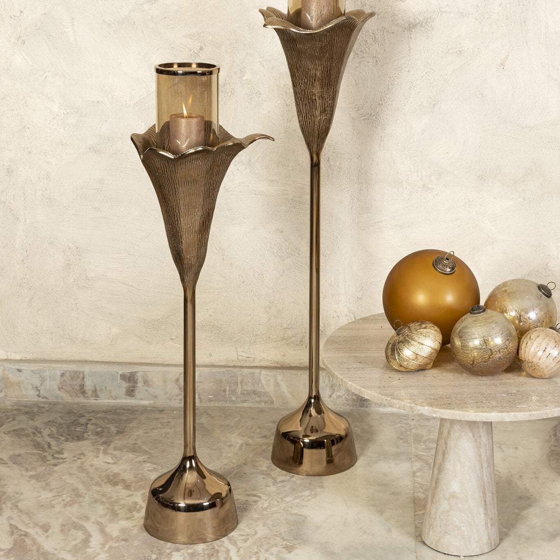 Photophore Kourtney Forme Florale Aluminium Coulé Bronze PTMD
