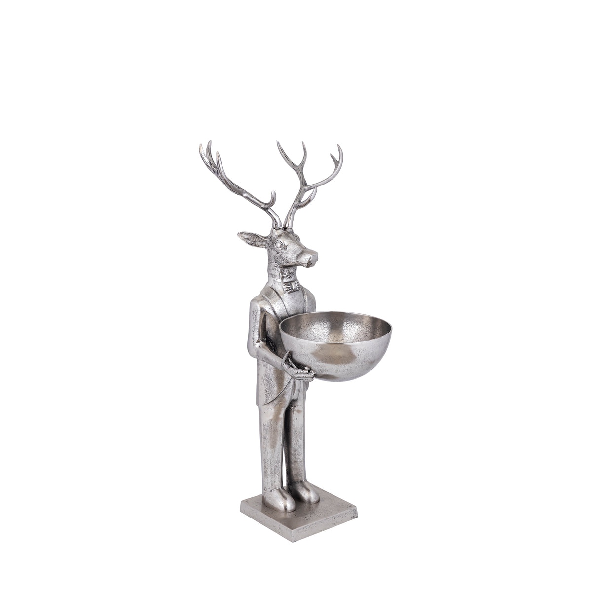 Statue de renne avec écuelle, finition Gun Metal, 109 cm, petite PTMD