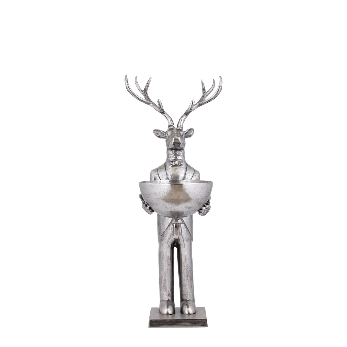 Statue de renne avec écuelle, finition Gun Metal, 109 cm, petite PTMD
