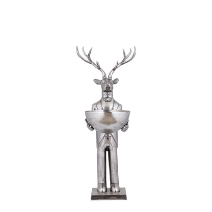 Statue de renne avec écuelle, finition Gun Metal, 109 cm, petite PTMD