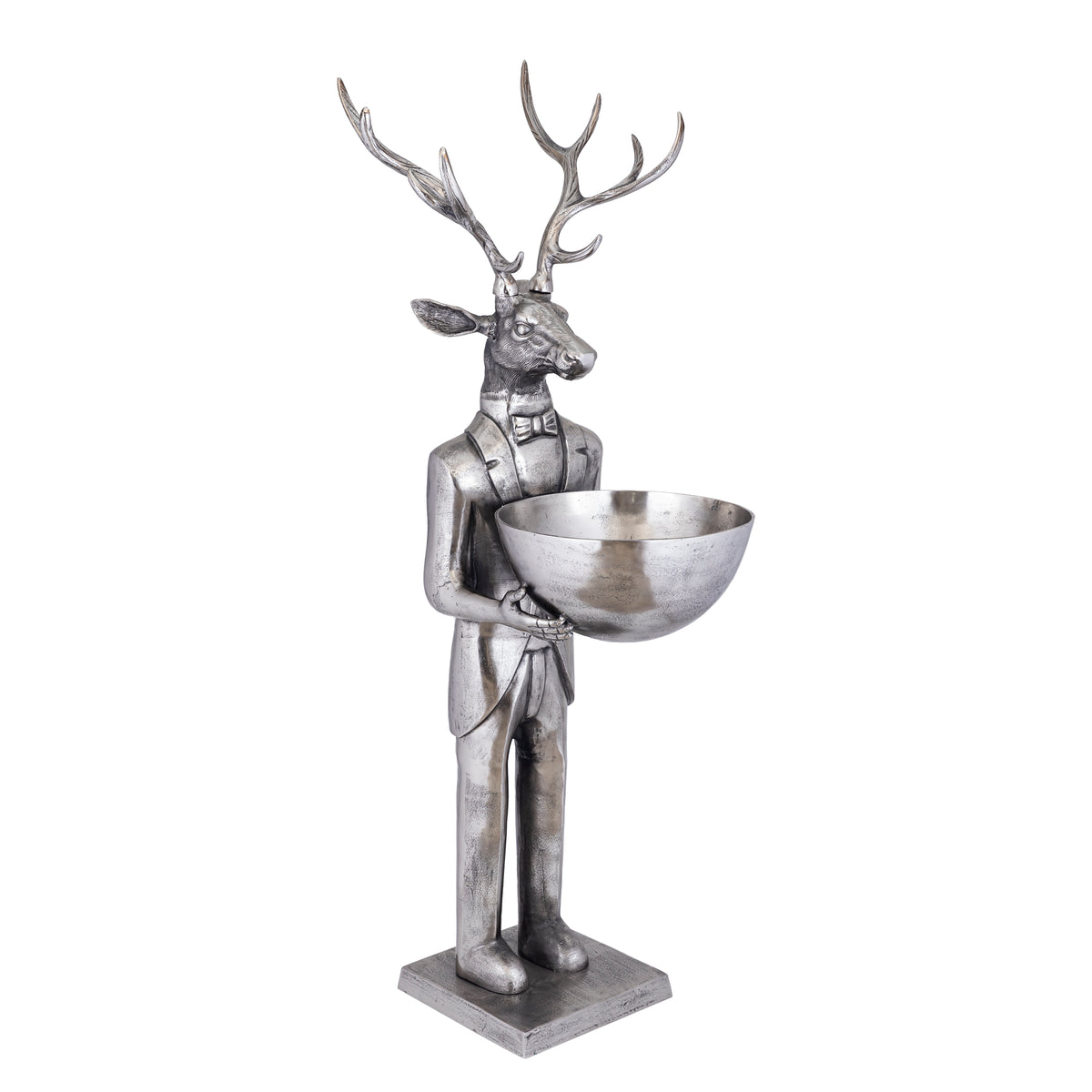Statue de renne avec plateau en métal gris 192 cm Grande PTMD