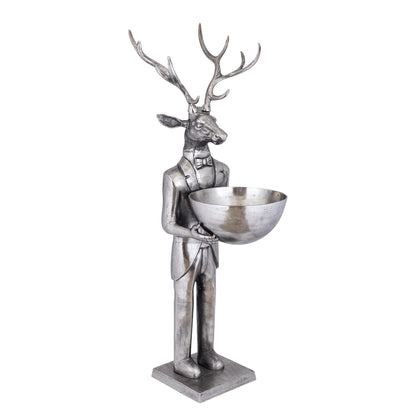 Statue de renne avec plateau en métal gris 192 cm Grande PTMD