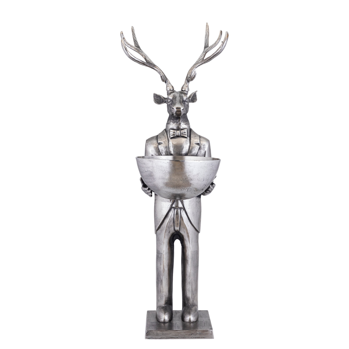 Statue de renne avec plateau en métal gris 192 cm Grande PTMD