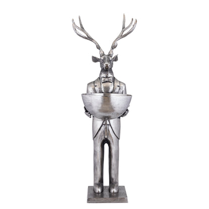 Statue de renne avec plateau en métal gris 192 cm Grande PTMD