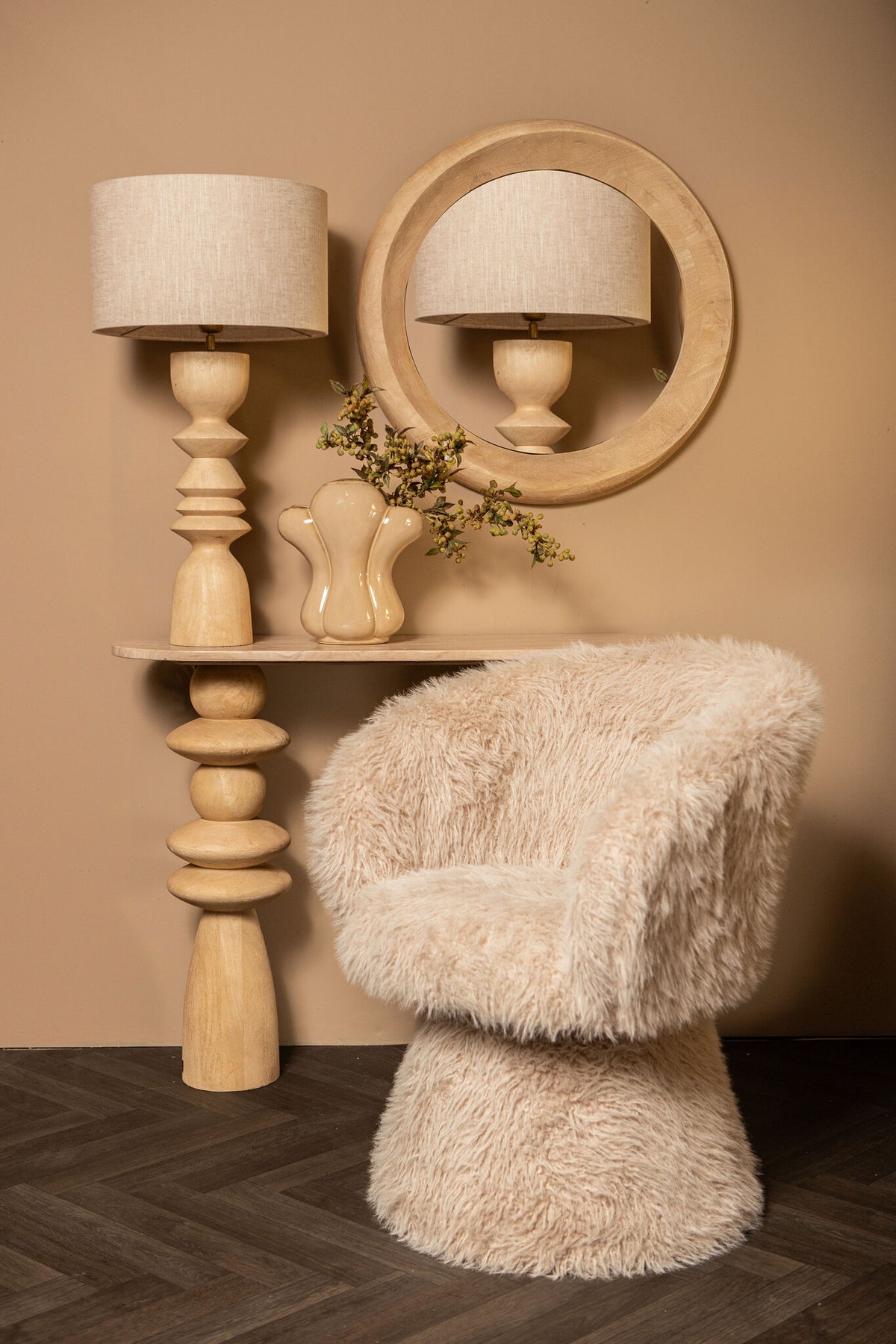 Lampe de table Elaine Bois de manguier naturel Base ronde PTMD