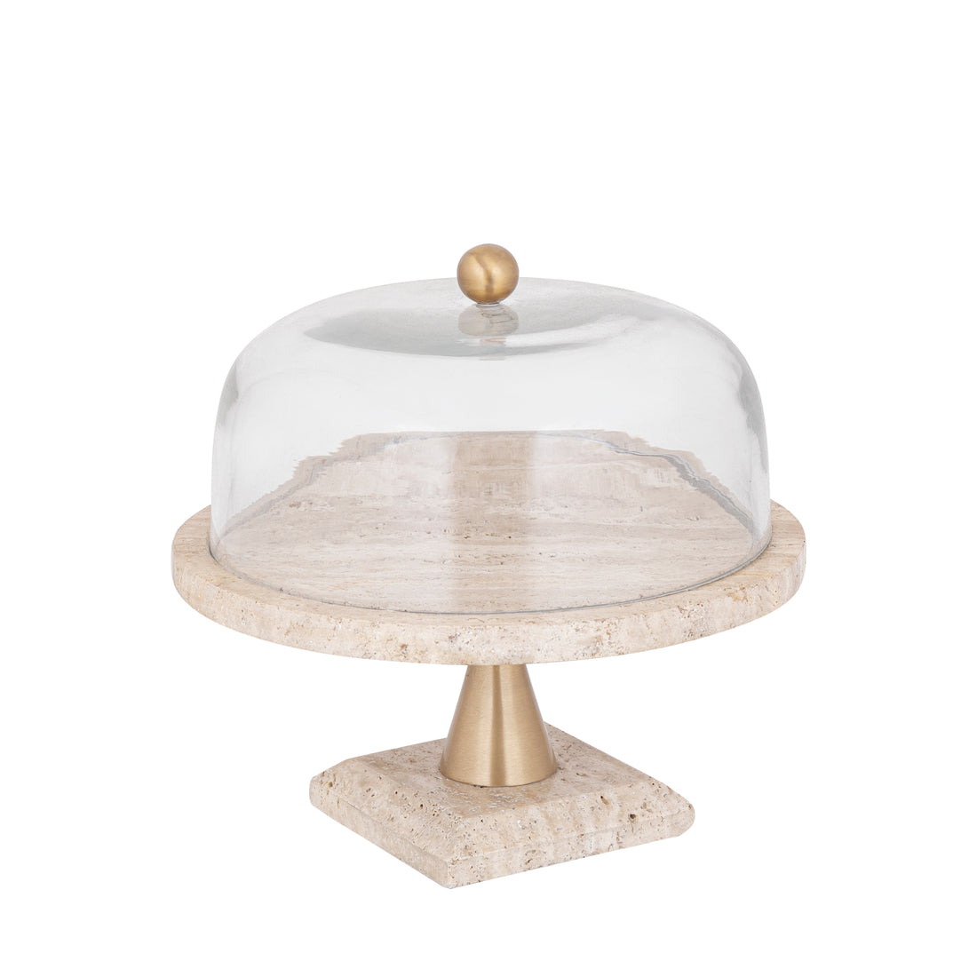 Plateau à tarte Lyron Travertin Naturel Rond Verre Bell Large PTMD