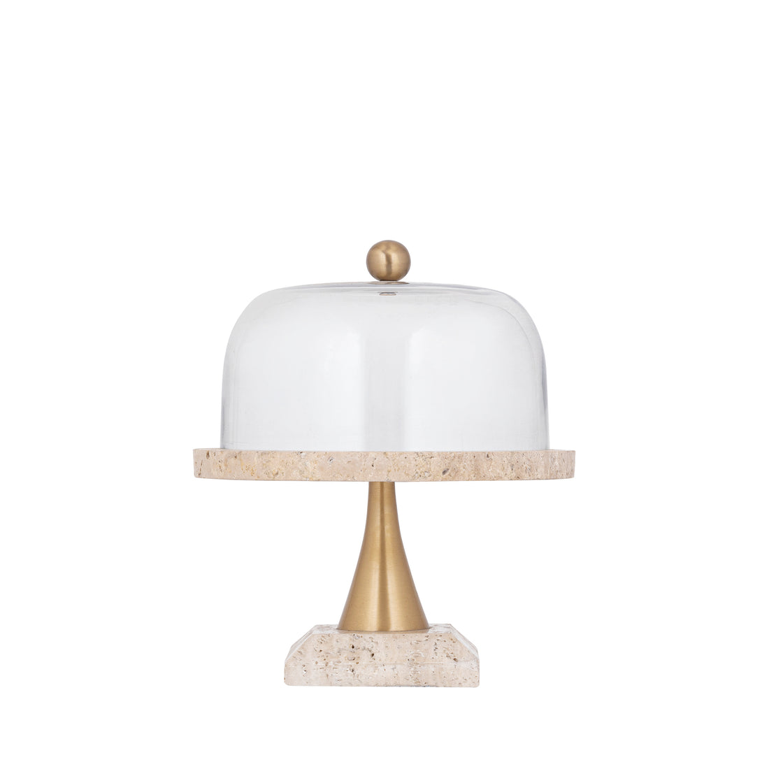Plateau à tarte Lyron Naturel Travertin Rond Verre Bell Small PTMD