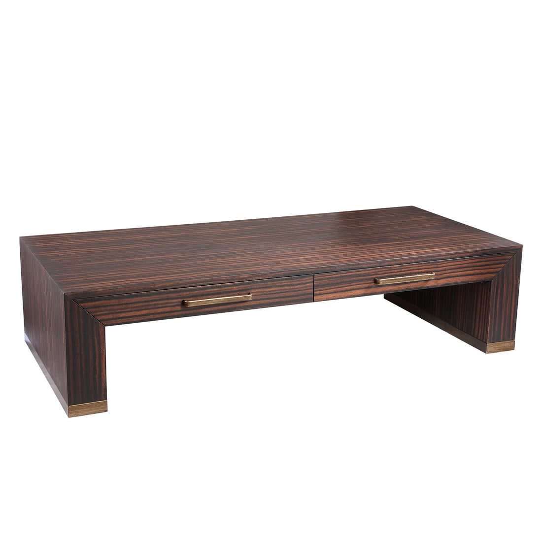 Table basse Tiess en placage bois marron 2 tiroirs PTMD